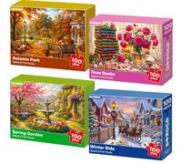 Puzzle 100 Pieces pour Personne Agee - sans Écran Alzheimer Jeux | 4 x 100 Puzzles à Grandes Pièces - Balade D'hiver Automne Livres Printemps - Chercher et Trouver Jeu Personne Agee Alzheimer
