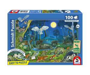 Puzzle 100 pièces SCHMIDT SPIELE - Forêt nocturne, carton 1,9 mm, affiche incluse, 36,1x24,3 cm, dès 6 ans, tons bleus