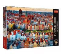Trefl – Puzzle Photo Odyssey – Vue sur Gdańsk & village d'Oia (Santorin) – 1000 pièces – Premium Plus