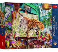 Trefl Premium Plus Quality - Puzzle Tea Time : Léopards dans l'atelier de Peinture - 1000 pièces, série Peintures nostalgiques, pour Adultes et Enfants de 14 Ans et Plus