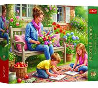Qualité Trefl Premium Plus - Fête des Mères : La Famille au Jardin - 1 000 pièces, série Thèmes intemporels, pièces s'emboîtant Parfaitement, pour Adultes et Enfants à partir de 14 Ans