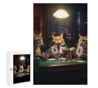 Puzzle 1000 PCS Adulte Funny Cats Playing Poker Puzzle Pour Adultes Jeux Relaxants Course De Vitesse Manuel Pour Anniversaire, Noël 1000 PCS