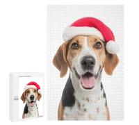 Puzzle 1000 PCS American Foxhound Dog with Santa Hat Portrait Puzzles pour Adultes, Jouet, Décoration Murale, Cadeau d'anniversaire, Idéal pour Toute La Famille 1000 PCS