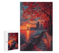 Puzzle 1000 PCS Autumn Sunset in City-2 Puzzles pour Adultes - Cadeau d'anniversaire - Jeu Difficile Et Stimulant - Cadeaux