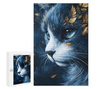 Puzzle 1000 PCS Blue Cat with Golden Leaves Puzzles pour Adultes, Jouet, Décoration Murale, Cadeau d'anniversaire, Idéal pour Toute La Famille 1000 PCS
