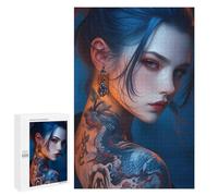 Puzzle 1000 PCS Blue-Haired Woman with Dragon Tattoo Puzzles pour Adolescents Course De Vitesse Manuelle Activités Amusantes À La Maison Jeu Stimulant Et Jeu en Famille 1000 PCS