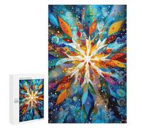 Puzzle 1000 PCS Celestial Snowflake - Abstract Winter Geometry in Gold & Blue Puzzles pour Adultes Jouets Anti-Stress Vacances À La Maison Tuer Le Temps Faire Travailler Le Cerveau 1000 PCS