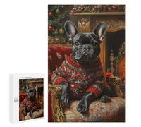 Puzzle 1000 PCS Christmas Bulldog in Sweater by Fireplace French Bulldog in Sweater Puzzles pour Adultes, Jouet, Décoration Murale, Cadeau d'anniversaire, Idéal pour Toute La Famille 1000 PCS