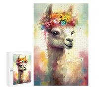 Puzzle 1000 PCS Colorful Llama with Flower Crown Puzzles pour Adultes - Cadeau d'anniversaire - Jeu Difficile Et Stimulant - Cadeaux
