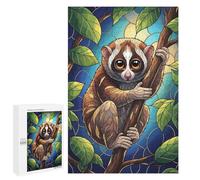 Puzzle 1000 PCS Cute Loris on Branch Stained Glass Puzzles pour Adultes Jouets Anti-Stress Vacances À La Maison Tuer Le Temps Faire Travailler Le Cerveau 1000 PCS