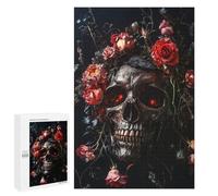 Puzzle 1000 PCS Dark Gothic Skull with Flowers Puzzle pour Adolescents Améliorez Votre Mémoire Entraînez Votre Cerveau Et Vos Mains Jouets Addictifs pour Cultiver La Patience 1000 PCS