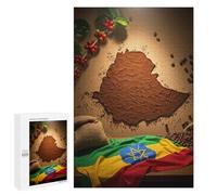 Puzzle 1000 PCS Ethiopia Coffee Map with Flag Puzzles pour Adultes, Jouet, Décoration Murale, Difficile, Difficile, Cadeaux Uniques pour Anniversaire Et Noël 1000 PCS