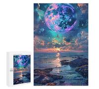 Puzzle 1000 PCS Fantasy Beach Sunset with Giant Moon Puzzles pour Adultes - Cadeau d'anniversaire - Jeu Difficile Et Stimulant - Cadeaux