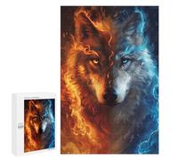 Puzzle 1000 PCS Fire & Ice Wolf Art Print -2 Puzzle pour Adolescents Améliorez Votre Mémoire Entraînez Votre Cerveau Et Vos Mains Jouets Addictifs pour Cultiver La Patience 1000 PCS