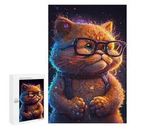 Puzzle 1000 PCS Fluffy Cat with Glasses Puzzles pour Adultes Améliorent La Mémoire Interaction Parent-Enfant Casse-tête Jeux De Société en Famille 1000 PCS