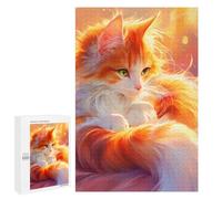 Puzzle 1000 PCS Fluffy Orange Cat Art Puzzles pour Adultes - Cadeau d'anniversaire - Jeu Difficile Et Stimulant - Cadeaux