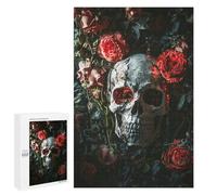 Puzzle 1000 PCS Gothic Skull with Red Roses Decor Puzzle pour Adolescents Améliorez Votre Mémoire Entraînez Votre Cerveau Et Vos Mains Jouets Addictifs pour Cultiver La Patience 1000 PCS