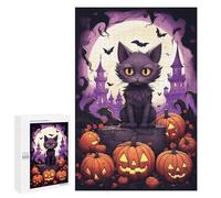 Puzzle 1000 PCS Halloween Black Cat with Pumpkins-2 Puzzles pour Adolescents Course De Vitesse Manuelle Activités Amusantes À La Maison Jeu Stimulant Et Jeu en Famille 1000 PCS