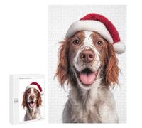 Puzzle 1000 PCS Irish Red and White Setter Dog with Santa Hat Portrait Puzzles pour Adultes, Jouet, Décoration Murale, Cadeau d'anniversaire, Idéal pour Toute La Famille 1000 PCS
