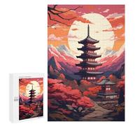 Puzzle 1000 PCS Japanese Pagoda Sunset Landscape-4 Puzzles pour Adultes - Cadeau d'anniversaire - Jeu Difficile Et Stimulant - Cadeaux