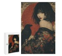 Puzzle 1000 PCS Japanese Woman in Kimono with Crow Puzzles pour Adultes, Jouet, Décoration Murale, Difficile, Difficile, Cadeaux Uniques pour Anniversaire Et Noël 1000 PCS