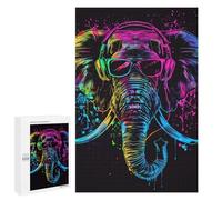 Puzzle 1000 PCS Neon Elephant Headphones Art Print -2 Puzzle pour Adolescents Améliorez Votre Mémoire Entraînez Votre Cerveau Et Vos Mains Jouets Addictifs pour Cultiver La Patience 1000 PCS