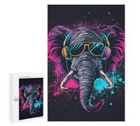 Puzzle 1000 PCS Neon Elephant Headphones Art Print Puzzles pour Adultes - Cadeau d'anniversaire - Jeu Difficile Et Stimulant - Cadeaux