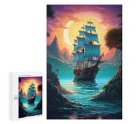 Puzzle 1000 PCS Pirate Ship Sunset Island Puzzle pour Adolescents Améliorez Votre Mémoire Entraînez Votre Cerveau Et Vos Mains Jouets Addictifs pour Cultiver La Patience 1000 PCS