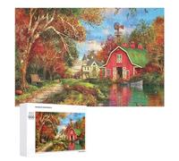 Puzzle 1000 PCS pour Adolescentes Autumn Farm Scene with Red Barn Puzzles pour Adolescentes Jeux Amusants Assemblage De Motifs Aide À Exercer Le Cerveau 1000 PCS