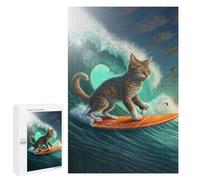 Puzzle 1000 PCS pour Adolescentes Cat Surfing on Waves Puzzle pour Adultes, Jouet, Décoration Murale, Cadeaux pour Femmes, Cadeaux Uniques pour Anniversaire Et Noël 1000 PCS