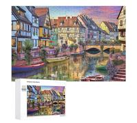 Puzzle 1000 PCS pour Adolescentes Charming Canal Scene with Colorful Houses Puzzles pour Adolescentes Jeux Amusants Assemblage De Motifs Aide À Exercer Le Cerveau 1000 PCS