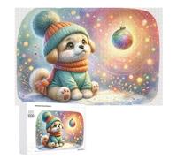 Puzzle 1000 PCS pour Adolescentes Christmas Puppy in Winter Wonderland Puzzles pour Adolescentes Jeux Amusants Assemblage De Motifs Aide À Exercer Le Cerveau 1000 PCS