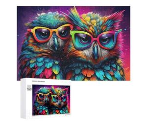 Puzzle 1000 PCS pour Adolescentes Colorful Owl with Sunglasses Puzzles pour Adolescentes Jeux Amusants Assemblage De Motifs Aide À Exercer Le Cerveau 1000 PCS