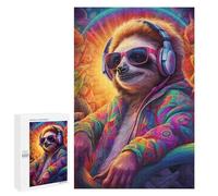 Puzzle 1000 PCS pour Adolescentes Colorful Sloth with Headphones Puzzles pour Adolescentes Jeux Amusants Assemblage De Motifs Aide À Exercer Le Cerveau 1000 PCS