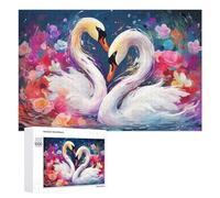 Puzzle 1000 PCS pour Adolescentes Colorful Swans in Floral Harmony Puzzles pour Adolescentes Jeux Amusants Assemblage De Motifs Aide À Exercer Le Cerveau 1000 PCS