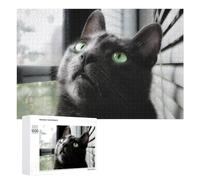 Puzzle 1000 PCS pour Adolescentes Curious Cat by The Window Puzzles pour Adolescentes Jeux Amusants Assemblage De Motifs Aide À Exercer Le Cerveau 1000 PCS