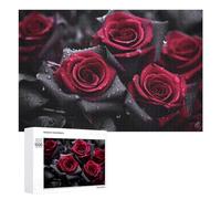 Puzzle 1000 PCS pour Adolescentes Dark Red Roses with Water Drops Puzzles pour Adolescentes Jeux Amusants Assemblage De Motifs Aide À Exercer Le Cerveau 1000 PCS