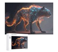 Puzzle 1000 PCS pour Adolescentes Flaming Leopard Digital Artwork Puzzles pour Adolescentes Jeux Amusants Assemblage De Motifs Aide À Exercer Le Cerveau 1000 PCS