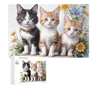 Puzzle 1000 PCS pour Adolescentes Floral Trio Kittens Puzzles pour Adolescentes Jeux Amusants Assemblage De Motifs Aide À Exercer Le Cerveau 1000 PCS