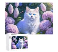 Puzzle 1000 PCS pour Adolescentes Fluffy White Cat with Blue Eyes Puzzles pour Adolescentes Jeux Amusants Assemblage De Motifs Aide À Exercer Le Cerveau 1000 PCS