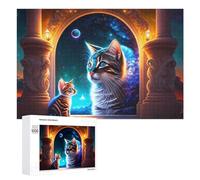Puzzle 1000 PCS pour Adolescentes Galactic Cat Window View Puzzles pour Adolescentes Jeux Amusants Assemblage De Motifs Aide À Exercer Le Cerveau 1000 PCS