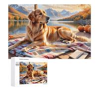 Puzzle 1000 PCS pour Adolescentes Golden Retriever Autumn Lakeside Puzzles pour Adolescentes Jeux Amusants Assemblage De Motifs Aide À Exercer Le Cerveau 1000 PCS