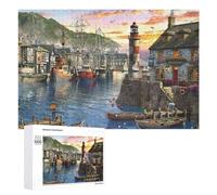 Puzzle 1000 PCS pour Adolescentes Harbor Sunset with Lighthouse Puzzles pour Adolescentes Jeux Amusants Assemblage De Motifs Aide À Exercer Le Cerveau 1000 PCS