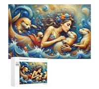 Puzzle 1000 PCS pour Adolescentes Mermaid with Otters in Ocean Puzzles pour Adolescentes Jeux Amusants Assemblage De Motifs Aide À Exercer Le Cerveau 1000 PCS