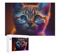 Puzzle 1000 PCS pour Adolescentes Neon Kitten Gazing Puzzles pour Adolescentes Jeux Amusants Assemblage De Motifs Aide À Exercer Le Cerveau 1000 PCS