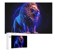 Puzzle 1000 PCS pour Adolescentes Neon Lion Digital Artwork -2 Puzzles pour Adolescentes Jeux Amusants Assemblage De Motifs Aide À Exercer Le Cerveau 1000 PCS
