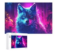 Puzzle 1000 PCS pour Adolescentes Neon Wolf Portrait -1 Puzzles pour Adolescentes Jeux Amusants Assemblage De Motifs Aide À Exercer Le Cerveau 1000 PCS