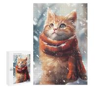 Puzzle 1000 PCS pour Adolescentes Orange Kitten in Winter Puzzle pour Adultes, Jouet, Décoration Murale, Cadeaux pour Femmes, Cadeaux Uniques pour Anniversaire Et Noël 1000 PCS