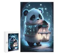 Puzzle 1000 PCS pour Adolescentes Panda with Lantern in Forest Puzzles pour Adolescentes Jeux Amusants Assemblage De Motifs Aide À Exercer Le Cerveau 1000 PCS