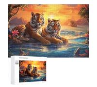 Puzzle 1000 PCS pour Adolescentes Tiger Pair by The Water's Edge Puzzles pour Adolescentes Jeux Amusants Assemblage De Motifs Aide À Exercer Le Cerveau 1000 PCS